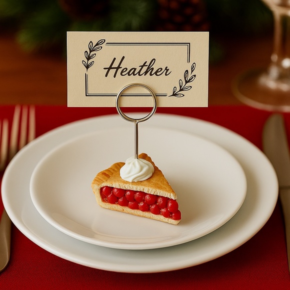 Cherry Pie Place Card Holders Set of 2 – Handmade Ceramic Table Decor Holiday - Picture 2 of 16